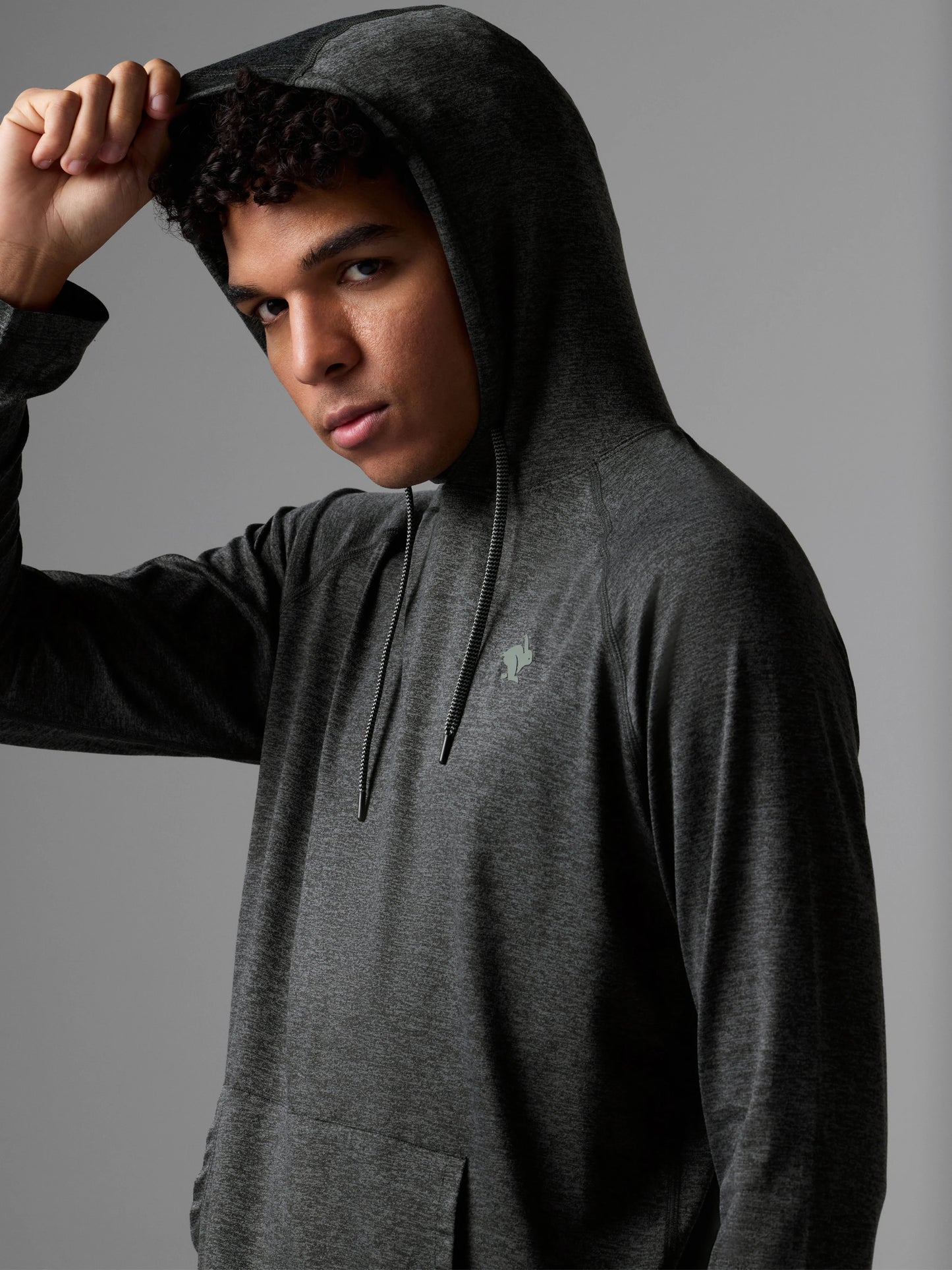 Rabbit Men's EZ Pullover Hooded Long Sleeve Shirt in Black Charcoal